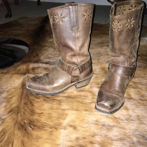 Frye brown leather studded cowboy boots